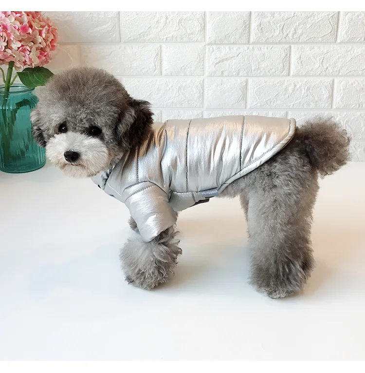 Зимняя одежда для собак, двухфутовые пальто для собак, толстая куртка для собак с меховым воротником, золотой и серебряный цвета, размеры S-xxl, супер теплые куртки для домашних животных