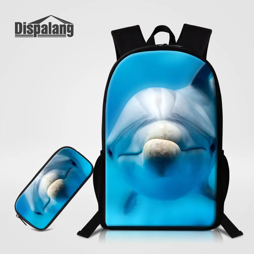 Милые школьные сумки с изображением дельфина; чехол-карандаш; 2 шт.; детский модный рюкзак; 16 дюймов; рюкзаки для школьников; для мальчиков и девочек; сумка для книг; Rugzak - Цвет: Розовый