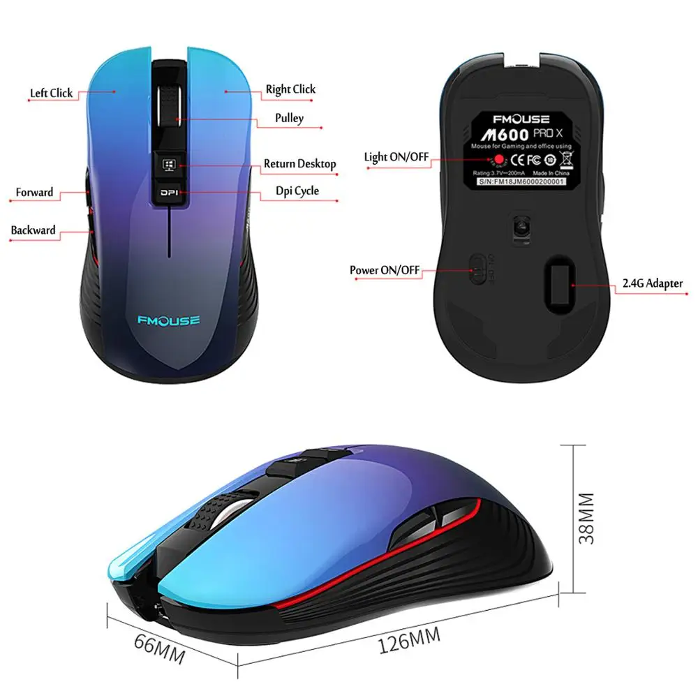 Мышь Компьютерная M600 Pro Аккумуляторная Беспроводная игровая 2 4 ГГц DPI 8