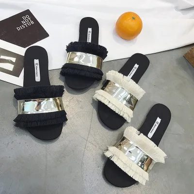 

HEE GRAND 2019 New Fashion Women Shoes Solid Fringe Sandals Summer Slip On Leisure Flip Flops Female Casual Flat Shoes XWT1705