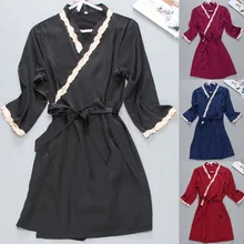 Лето, женский сексуальный атласный Модный комплект пижамы с кружевным бантом, комплект пижамы из 3 предметов, банный халат kossula nocna pigiama donna