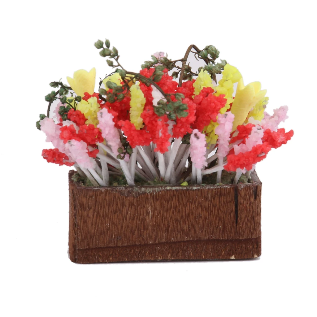 1//12 Dollhouse miniature plant multicolor flower with wood pot garden accessoS*