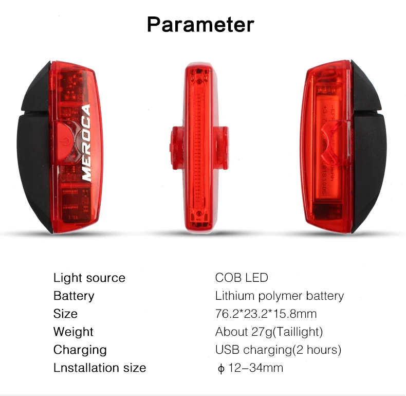 Excellent MEROCA Bike Bicycle Lamp100 LM Rechargeable LED USB COB Mountain Bike Tail Light Taillight MTB Safety Warning Bicycle Rear Light 1