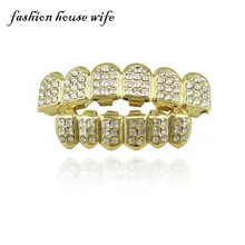 Nueva Rhinestone Heló Hacia Fuera Oro Grillz Parrillas Superior e Inferior de Halloween Hiphop Grilz Cosplay Dientes Diente Caps Joyería LD0052