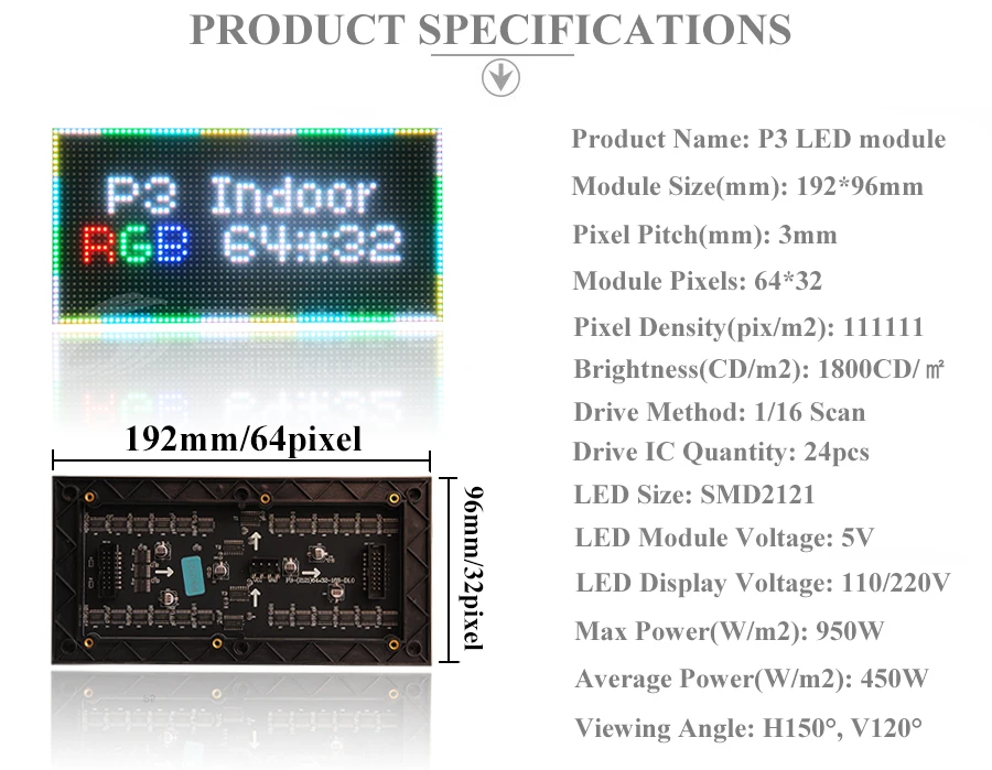 P3 Indoor 192x96mm SMD2121 RGB LED Display Module 2