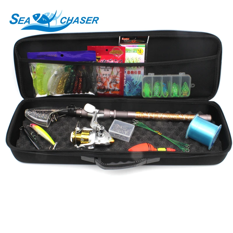 2018 جديد جميع الصيد تلسكوبي الصيد رود بكرة كومبو يشبع عدة في الهواء الطلق الصيد الغزل بكرة القطب مجموعة الأسماك خط إغراء هوك حقيبة