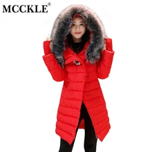 MCCKLE 2017 Winter Women Wool Collar Hooded Jacket Warm Wear Medium-Long Cotton Padded Outerwear Parka Thickening Wadded Jacket