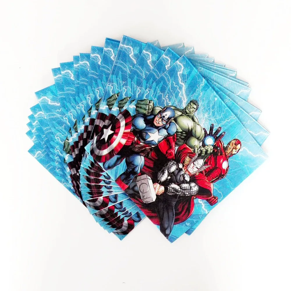 

20pcs Avengers Paper Napkin Cartoon Theme Party Favors Happy Birthday Decoration Theme Party supplies avengers party supplies