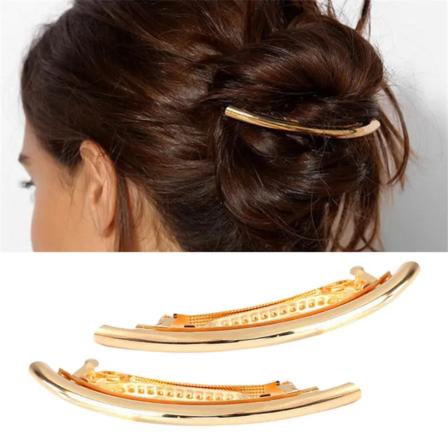 Cool Long Women Hair Clips Metal Gold/Silver Plain ARC Tube Big