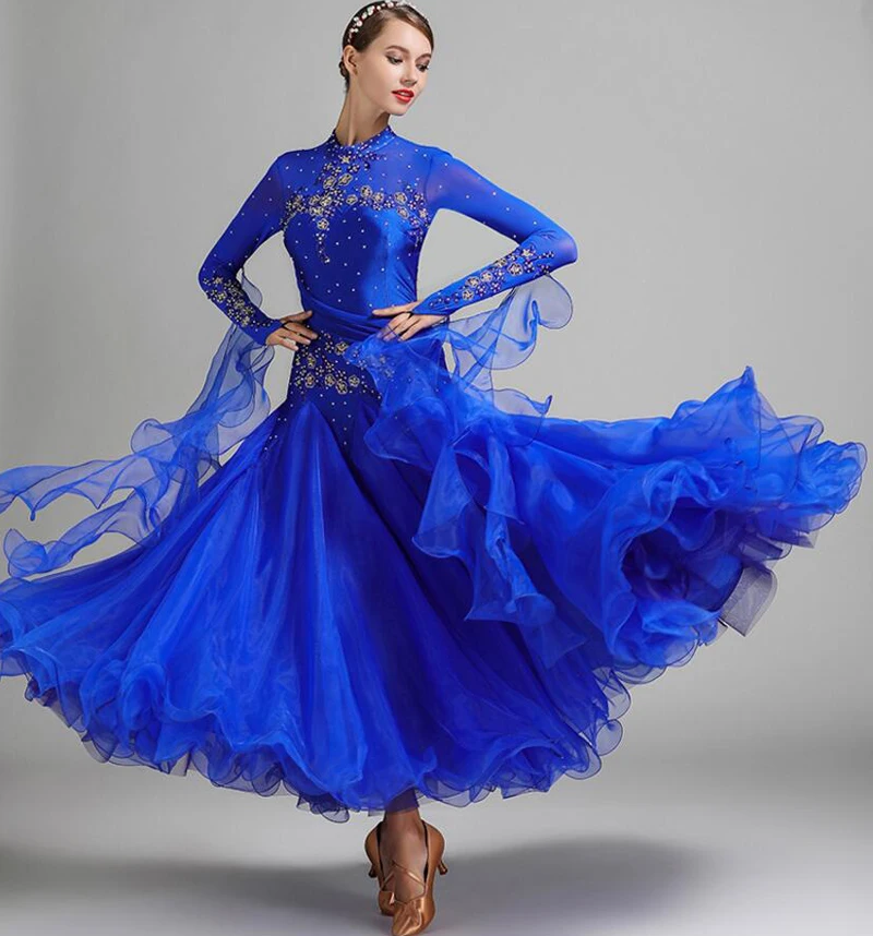 US $71.99 Standard Ballroom Dresses Women High Collar Lycra Stretchy Waltz Dancing Costume Adult Waltz Ballroom Competition Dance Dress