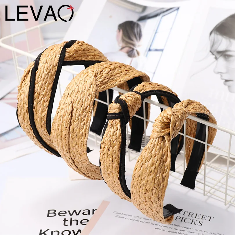 

LEVAO Korean Hand Knitted Straw Woven Hoop Knotted Wide Size Hairbands Bezel Turban Women Headbands Girls Accessories Headwear