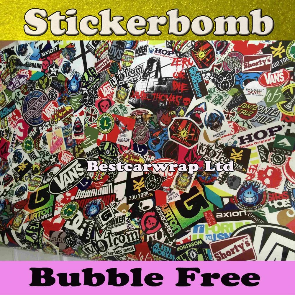 Skate Glossy Matte Stickerbomb Vinyl Wrap With Free Sticker Bomb Film For Car Wrap Styling Diy Foil Size 1.52x30m/ Roll - Car Body Film -