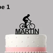 Акриловое пользовательское название спорт мальчик для именинного пирога Топпер персонализированные езда на велосипеде день рождения аксессуар для кекса поставки