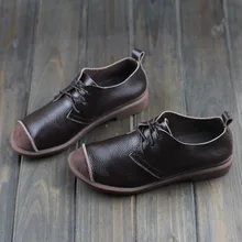 2017 Women Shoes Genuine Leather Flats Platform Round Toes Comfortable Handmade Vintage Women Shoes
