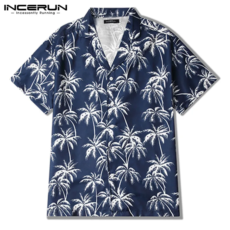Новинка лета, Мужская гавайская рубашка с принтом, отложной воротник, короткий рукав, блуза, уличная одежда, повседневные пляжные рубашки для мужчин, Camisa INCERUN