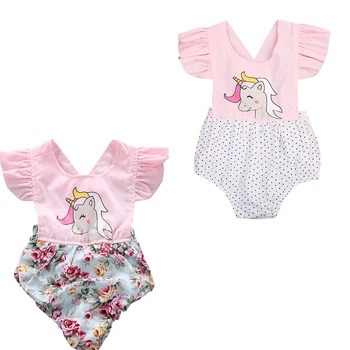 

Polka Dots Newborn Baby Girls Unicorn Floral Bodysuit Babies Girl Cross Strap Playsuit Outfits Sunsuit 0-24M Flower Clothing