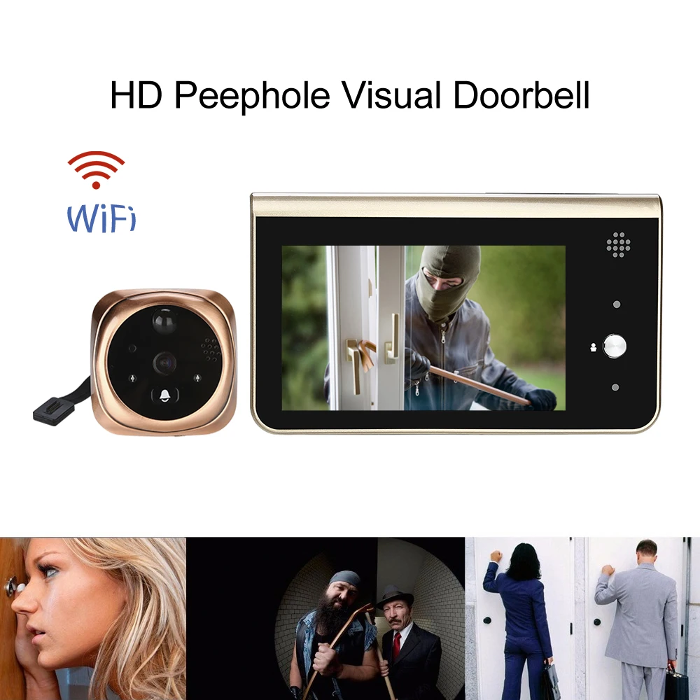 

4.3 Inch Monitor Smart Peephole Video Doorbell Ring HD720P Wifi Camera 16GB PIR Motion Detection APP Control For IOS Andriod