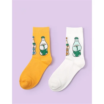 

Spring Autumn Ladies Net Red Frog Print Socks Japanese Harajuku Cartoon Bottles Trends Joker Cute Casual Breathable Happy Socks