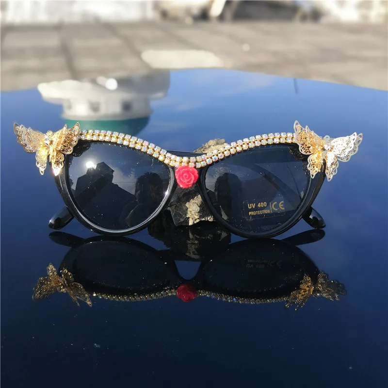 

Vintage Small Cat Rhinestone Sunglasses Women Cute Transparent Silver Stones Sunglasses Sexy diamond Eyeglasses FML
