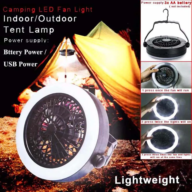 Multi-funzione Portatile HA CONDOTTO LA Luce Ventilatore A Soffitto Combo Appeso Ventole di Campeggio Esterna Della Tenda Della Lampada Mini dispositivo di Raffreddamento Dell'aria Ventilatore Con gancio appeso