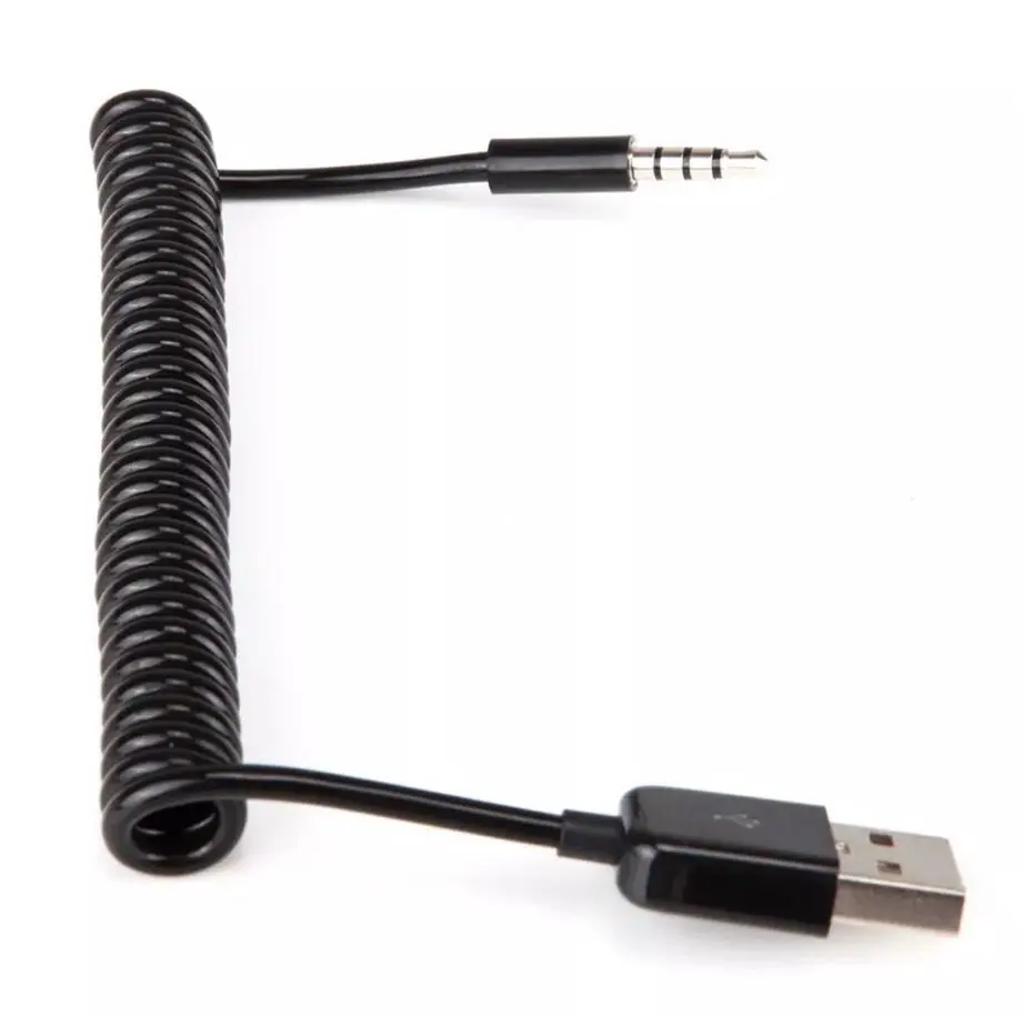 1M 3Ft Spiral Coiled USB A Male to 3.5mm 4 Pole Plug Premium Extension