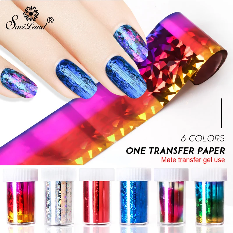 

Saviland 1 Box Holographic Nail Foil Set Transparent AB Color Nail Art Transfer Sticker Manicure DIY Holo Sticker Decoration