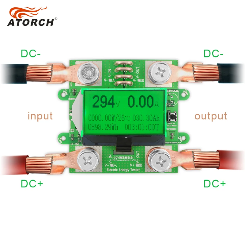 ATORCH точный счетчик энергии Напряжение Ток мощность DC 300 В/100А Вольтметр Амперметр Greem подсветка перегрузки функция сигнализации в помещении