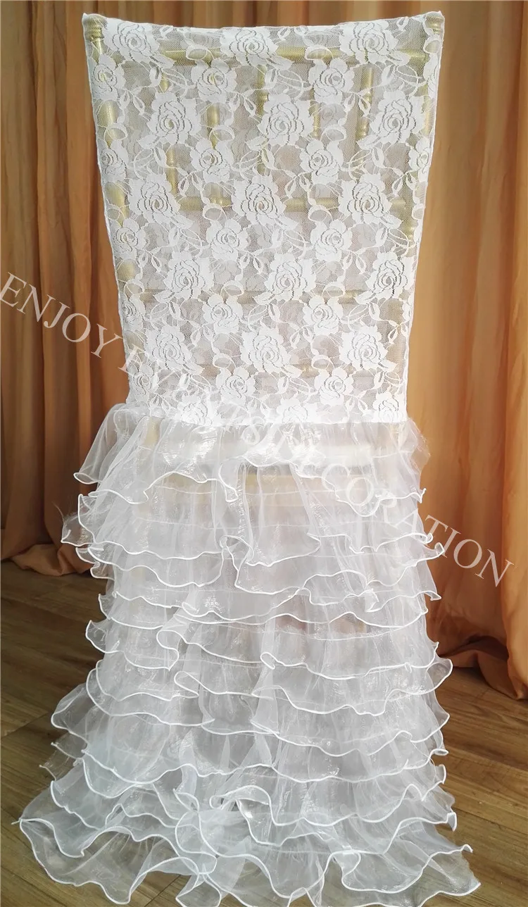 

50pcs YHC#192 fancy elegant lace pleats layered organza-polyester banquet wedding chiavari chair back cover
