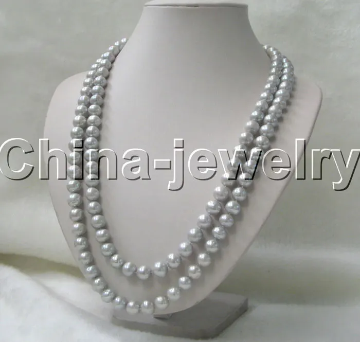 

Beautiful AAA 50" 10mm natural gray round freshwater pearl necklace-GP clasp NEW