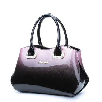 

Luxury quality patent leather women messenger handbags fashion gradient color tote red bride wedding bag boston shoulder clutch