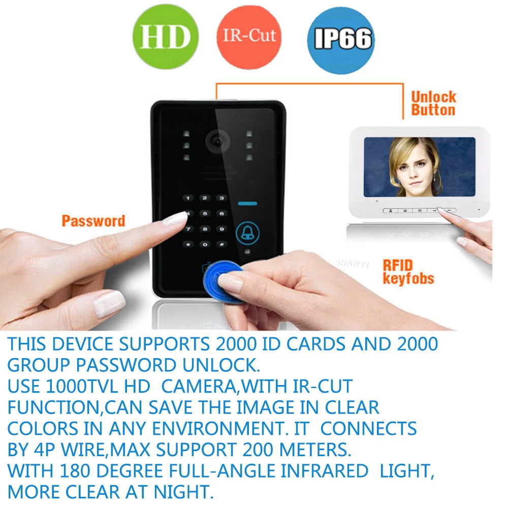 SmartYIBA 7 ''HD проводной дверной звонок с камерой Infared LEDs ID карты дверной звонок квартиры/семьи Домашний домофон наборы для входа