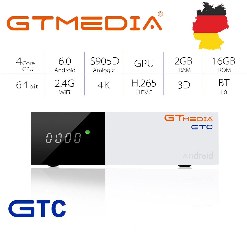 

GTmedia GTC Satellite Receiver DVB-S2 DVB-C DVB-T2 ISDB-T 2GB RAM 16GB ROM Wifi 2.4G+BT4.0 Amlogic S905D Top set box android 6.0