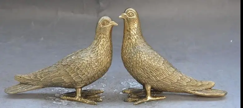 

671115630+++6" china brass Auspicious bird Symbolize Peace pigeon Dove statue Sculpture pair