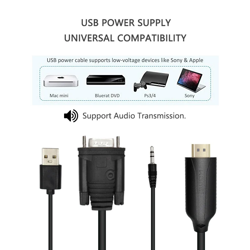 VGA аудио в HDMI конвертер Кабель 1 8 м мужчин и с USB 1080 P для компьютера ноутбука