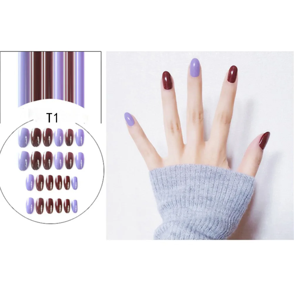 10 типов гробов накладные ногти чистый синий дизайн Обнаженная 24 шт фиолетовый на весь ноготь художественный наконечник и клей балерины красные накладные ногти для ногтей