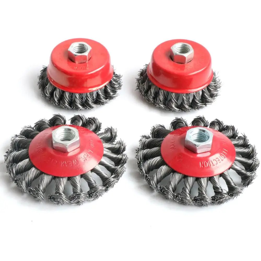 2Pcs M14 M10 screw Twist Knot Wire Wheel Cup Brush For Angle Grinder Steel Wire & Alloy Metals Twisted & Crimped Wire Brushes Ki