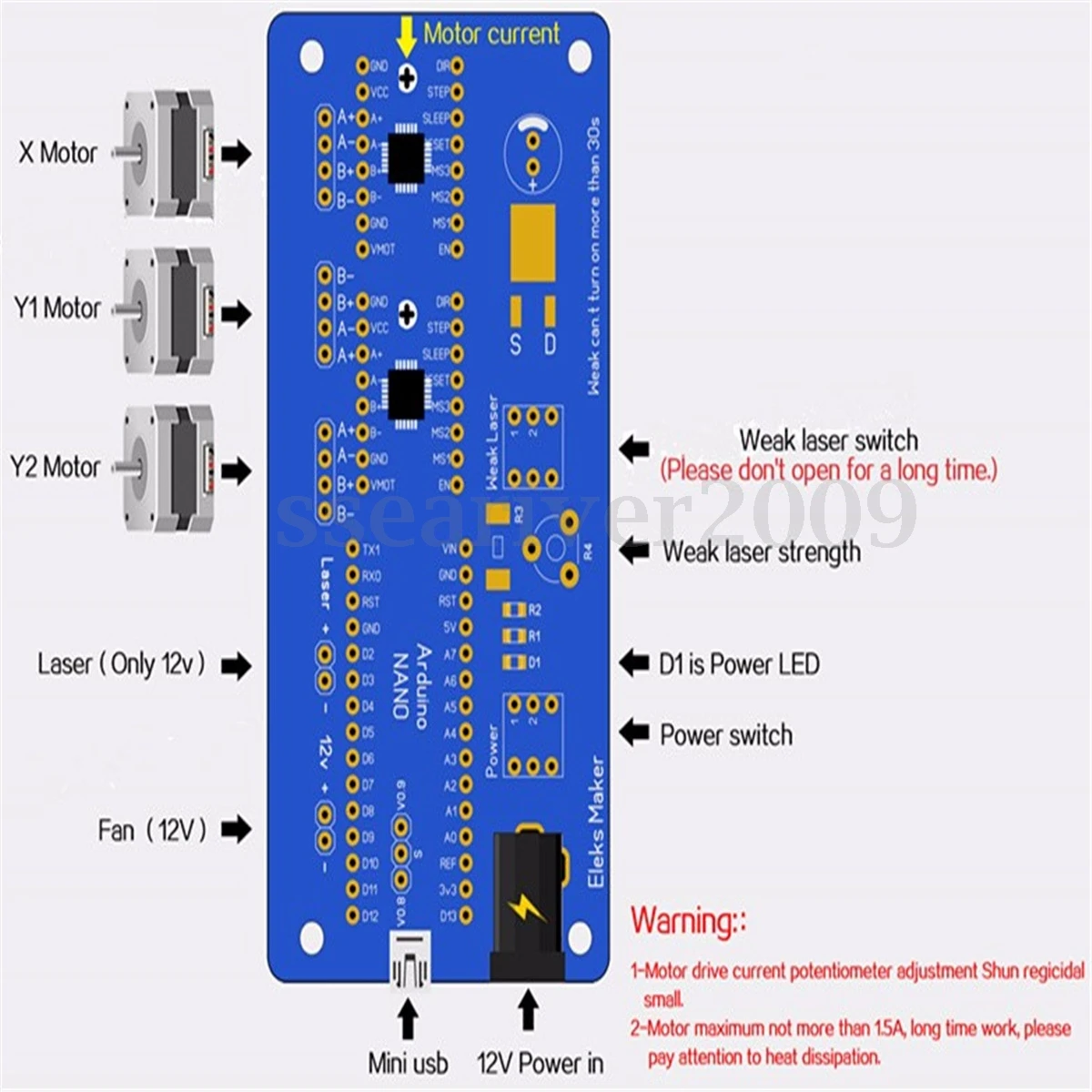 2 оси USB чпу шаговый двигатель плата управления драйвер 12V Мощность для лазерного гравера(6,8