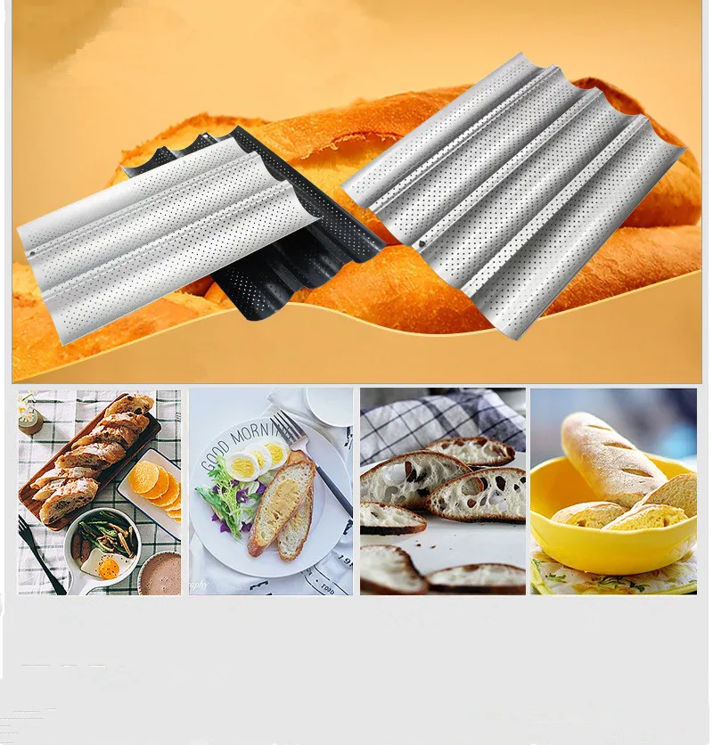 

1PC Non-Stick bread mold Perforated French Bread Pan Baguette Stick Mold Wave Baker Stainless Steel Baking Tools QA 127
