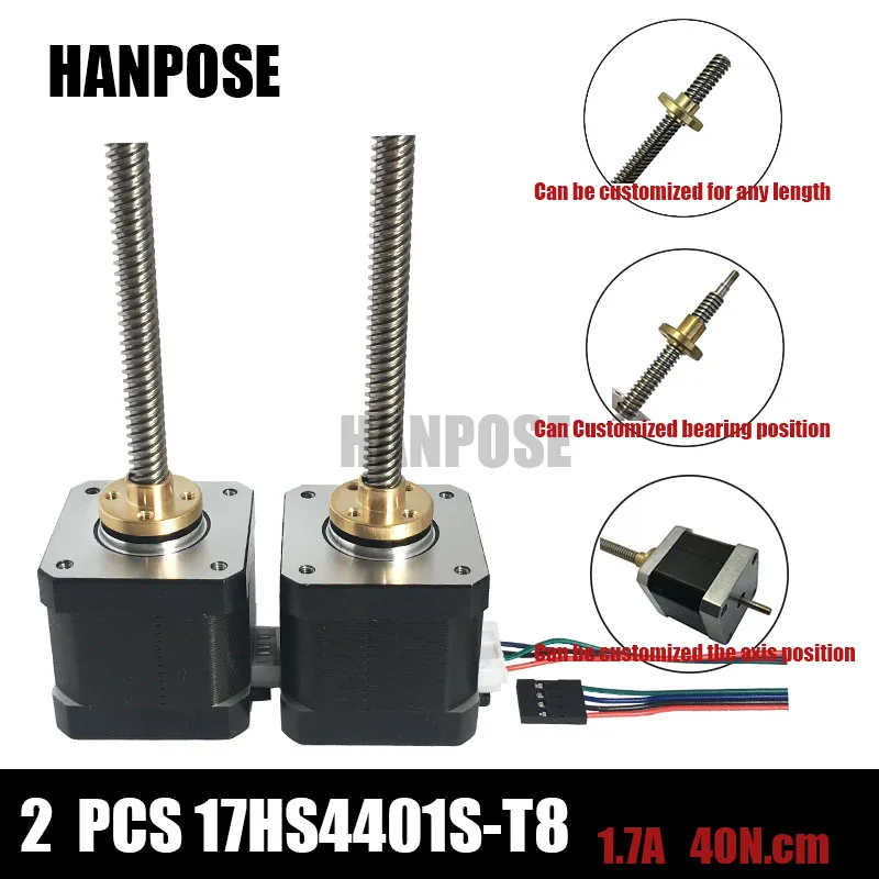 

Free shipping 2pcs 3D printer Nema17 17HS4401 T8*8 L300MM Screw Rod Linear Stepping Motor Z-Motor with Trapezoidal Lead Srew