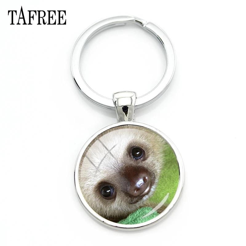 

TAFREE New Arrival Round Keychain Cute Bradypod animal Sloth Key Ring Simple Design Pretty Dome Travel Souvenir ZZ67