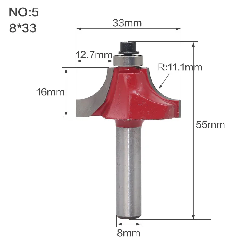 Круглый над фреза для отделки кромки бит-" Радиус 8" хвостовик 1 шт. 8 мм хвостовик древесины фрезы прямой концевой фрезы триммер очистки заподлицо - Длина режущей кромки: NO5