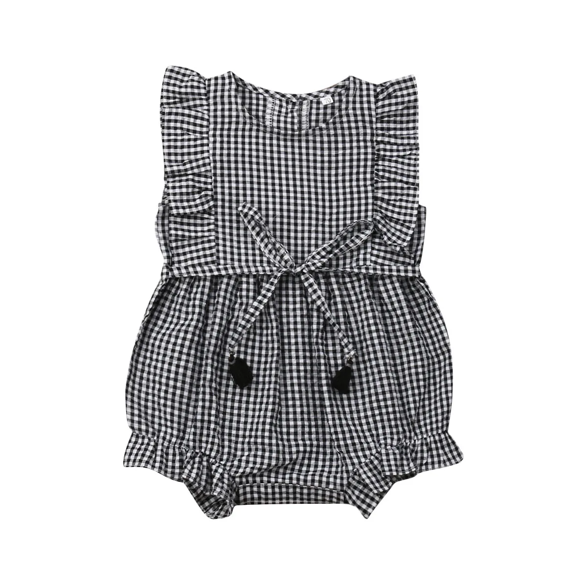 

Newborn Baby Girl Clothes Girls Plaids Romper Ruffle Sleeve Jumpsuit Kids Summer Outfit 3-18M