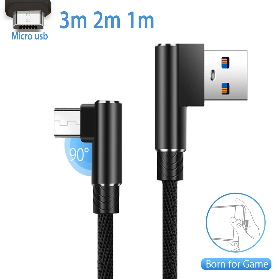 90 правый угол кабель зарядного устройства микро-usb 2/3 метров Cabos Usb Micro Usb Кабель Microusb для samsung A10 M10 J6 J5 J7 A6 плюс A7