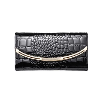 

Women Evening Clutch Bag Genuine Leather Wallet Ladies Fashion Patent Long Wallets Luxury Brand Coin Purse Female Clutch 3 Fold