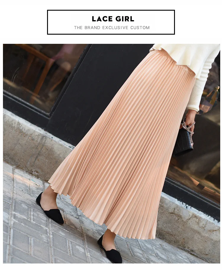 Летние Для женщин длинные плиссированные юбки корейский стиль сплошной плюс Размеры Высокая талия эластичные женские розовые для девочек