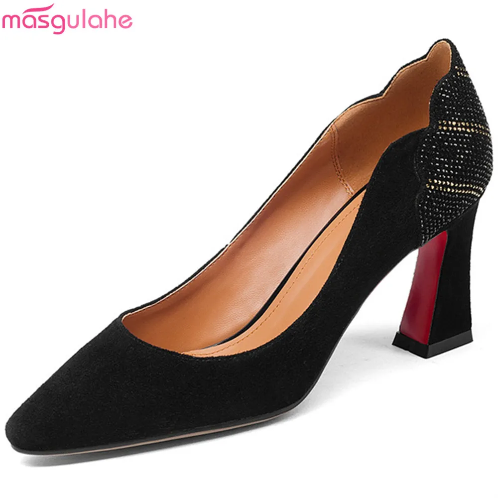 black pointed toe chunky heel