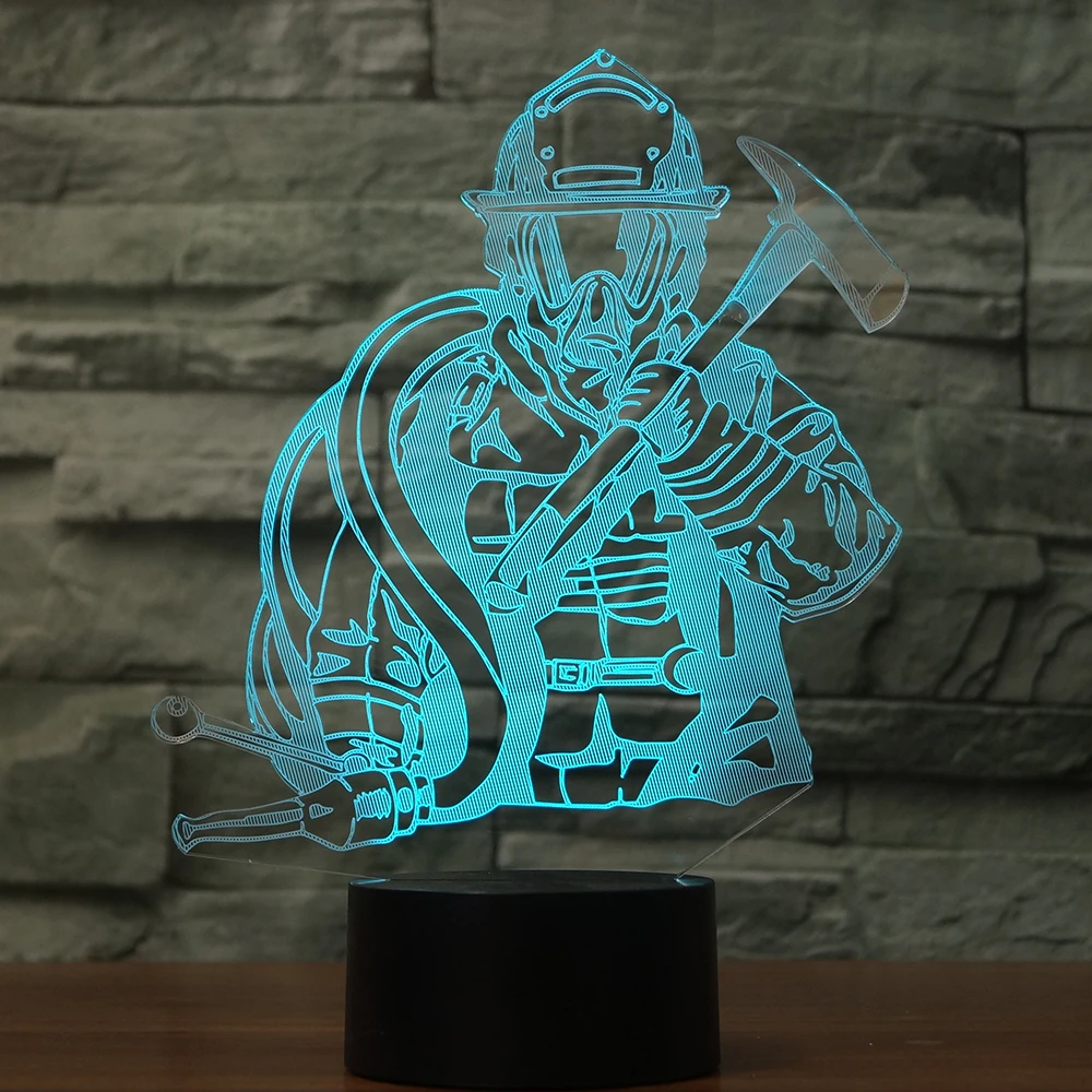 Светодиодный ночник с 3D моделированием пожарного USB, креативная Настольная лампа для пожарного, домашний декор, 7 цветов, изменяющееся освещение для сна, подарки для детей