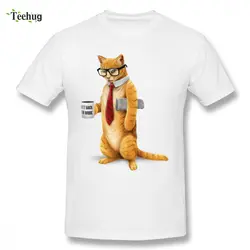 Новый Дизайн Бизнес Cat футболка для мальчиков Geek Custom для мужчин с круглым вырезом футболки