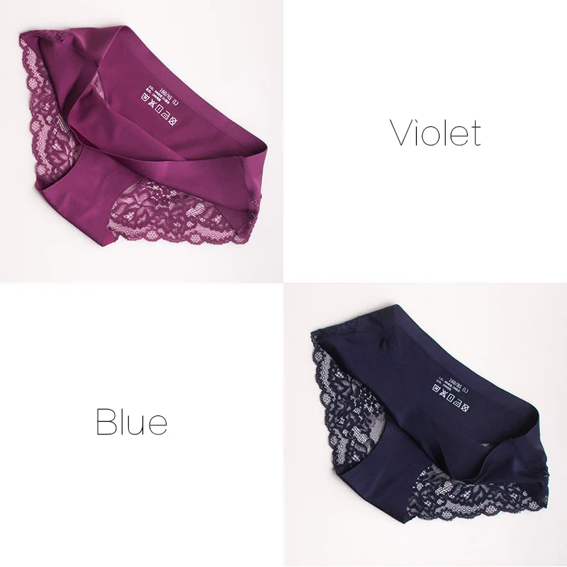 Кружевные трусики женские трусы для женщин бесшовные трусы-женские сексуальное женская одежда кружевное белье для секса прозрачные 2шт/пакет - Цвет: Violet Blue