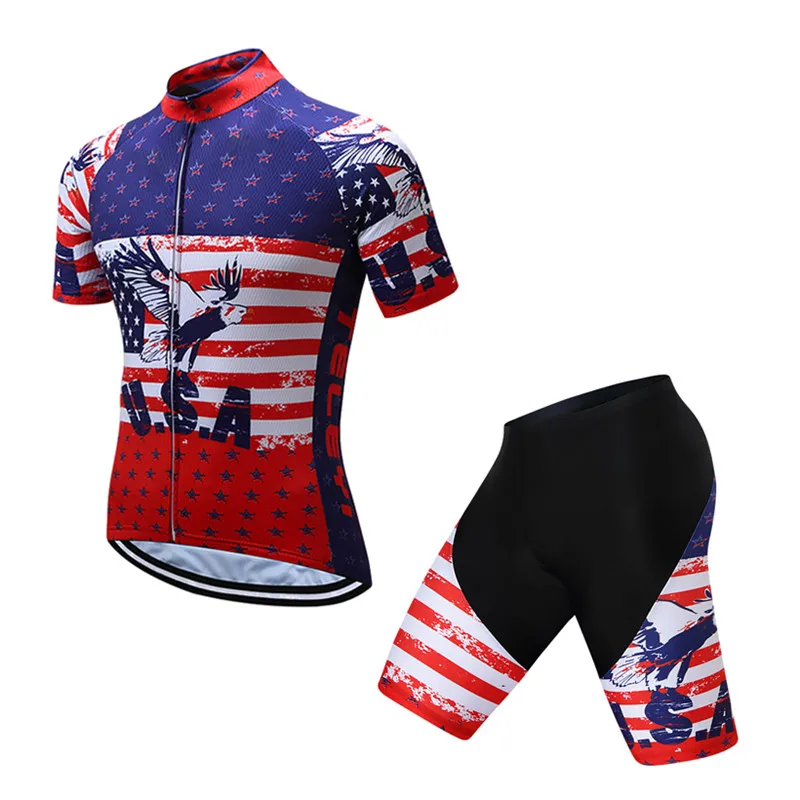 Teleyi Pro Team США велосипедная одежда для мужчин лето короткий рукав Велоспорт Джерси набор MTB шоссейный велосипед трикотажный комплект анти-УФ велосипедная одежда - Цвет: Model 4